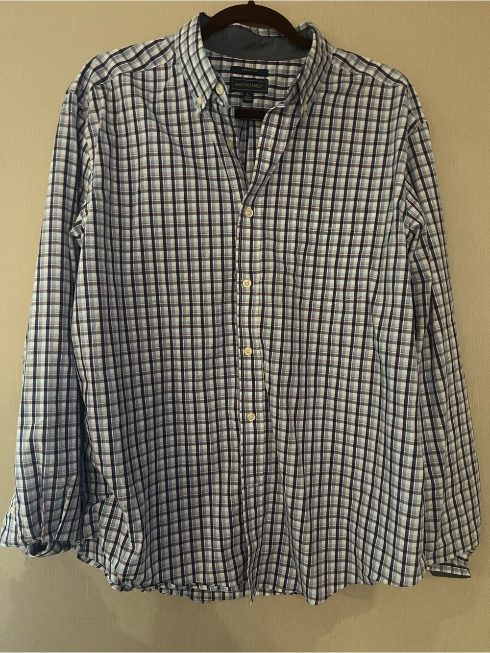 Mason James large Men's Blue Plaid Button-Down Shirt